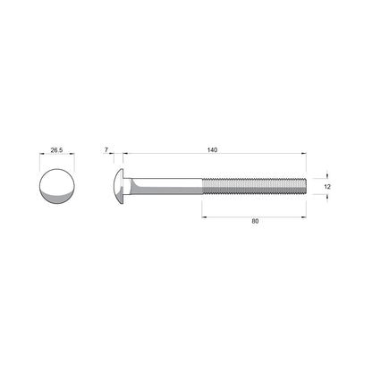 ZENITH M12 x 140mm Galvanised Cup Head Bolts & Nuts, Corrosion Resistant, AS Compliant