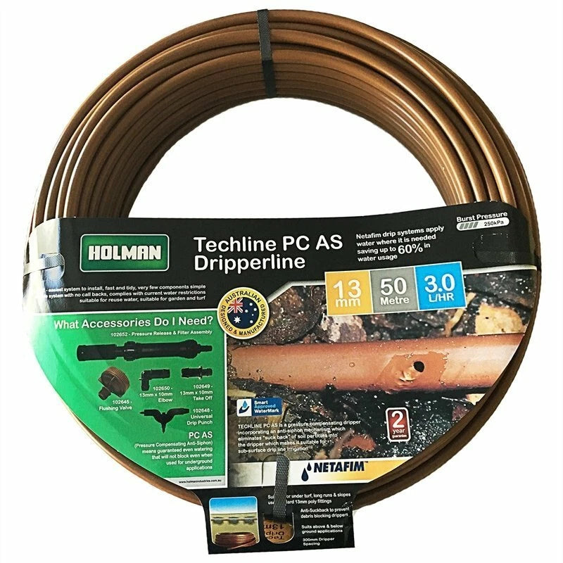 Holman 13mm x 50m PC Drip Tube - Pressure-Compensating, UV & Kink Resistant