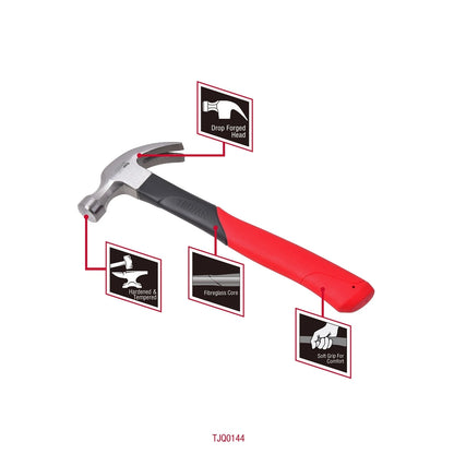 Trojan 16oz Fibreglass Claw Hammer - Induction Hardened Head, Lightweight Handle, Lifetime Warranty