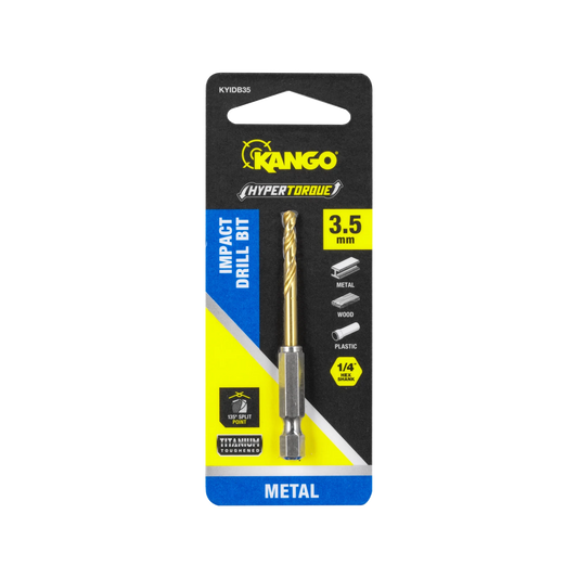 Kango 3.5mm Hypertorque Impact HSS Drill Bit, Titanium Coated, 135° Split Point, ¼” Hex Shank