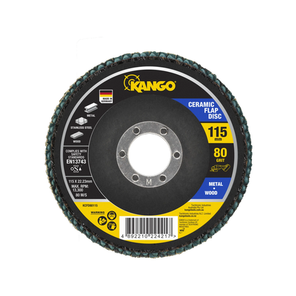 Kango 115mm 80G Ceramic Flap Disc, Self-Sharpening, High Removal Rate, Angle Grinder Compatible