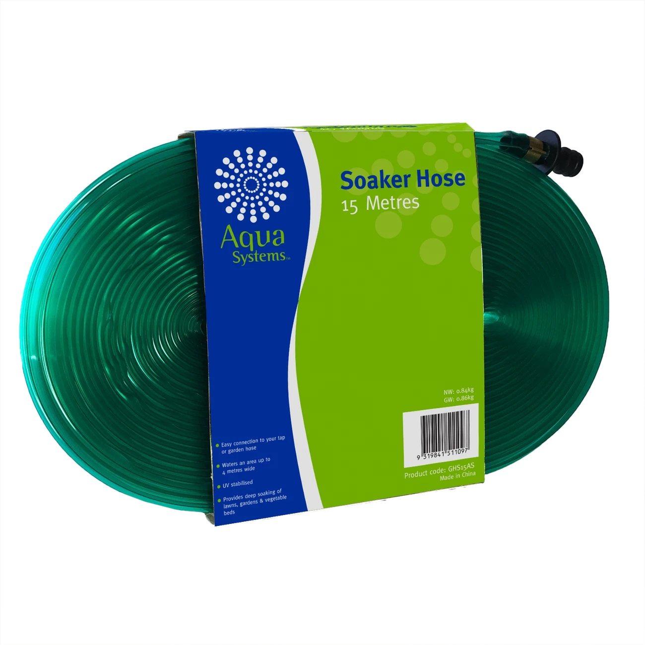 Aqua Systems 15m Fitted Soaker Hose, Deep Soaking & Spray, Easy Garden Hose Connection