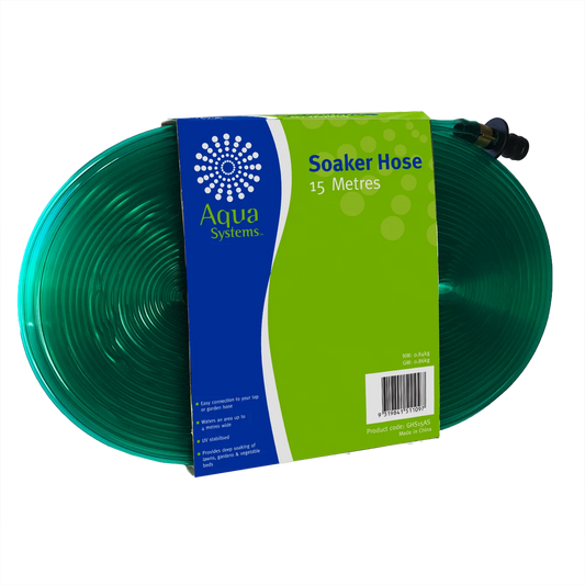 Aqua Systems 15m Fitted Soaker Hose, Deep Soaking & Spray, Easy Garden Hose Connection