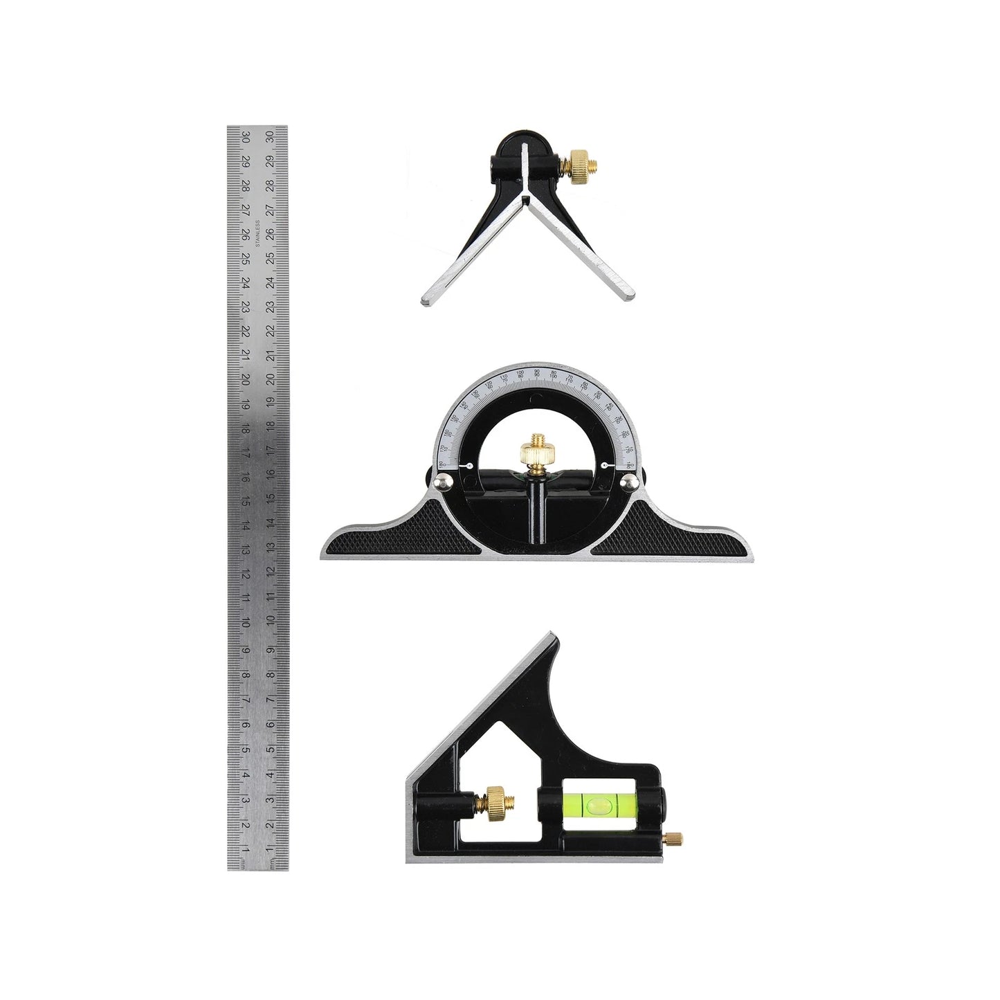 Trojan 300mm Multi-Function Combination Square, Heavy-Duty Alloy, Stainless Steel Blade