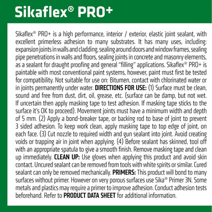 Sika Sikaflex Pro+ 310ml White Polyurethane Sealant - Flexible, Bubble-Free, Weather Resistant
