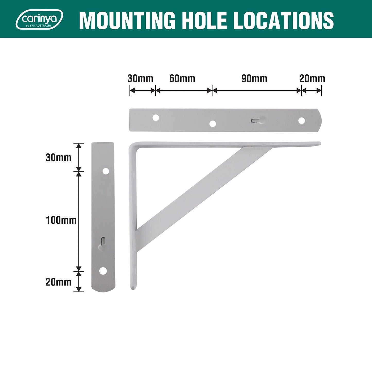 Carinya White Heavy Duty Bracket 200x150mm, 225kg Load, Powder Coated Steel