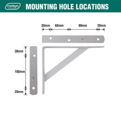 Carinya White Heavy Duty Bracket 200x150mm, 225kg Load, Powder Coated Steel