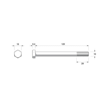 ZENITH Stainless Steel 304 M10 x 120mm Hex Head Bolts and Nuts, Corrosion Resistant