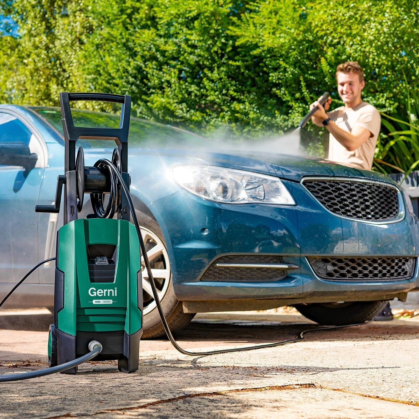 Gerni 5000 High Pressure Washer 1885PSI 1800W with Mid Patio Cleaner & 8m Hose Reel