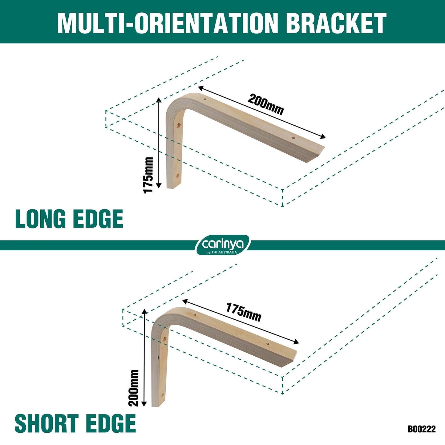 Carinya Plywood Angle Bracket 200x175mm, DIY Customizable, Durable, 25kg Load Capacity