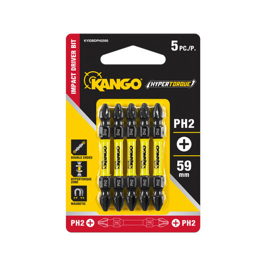 Kango HyperTorque™ Double-Ended PH2 59mm Impact Driver Bits 5 Pack, Magnetic Tips, High-Torque
