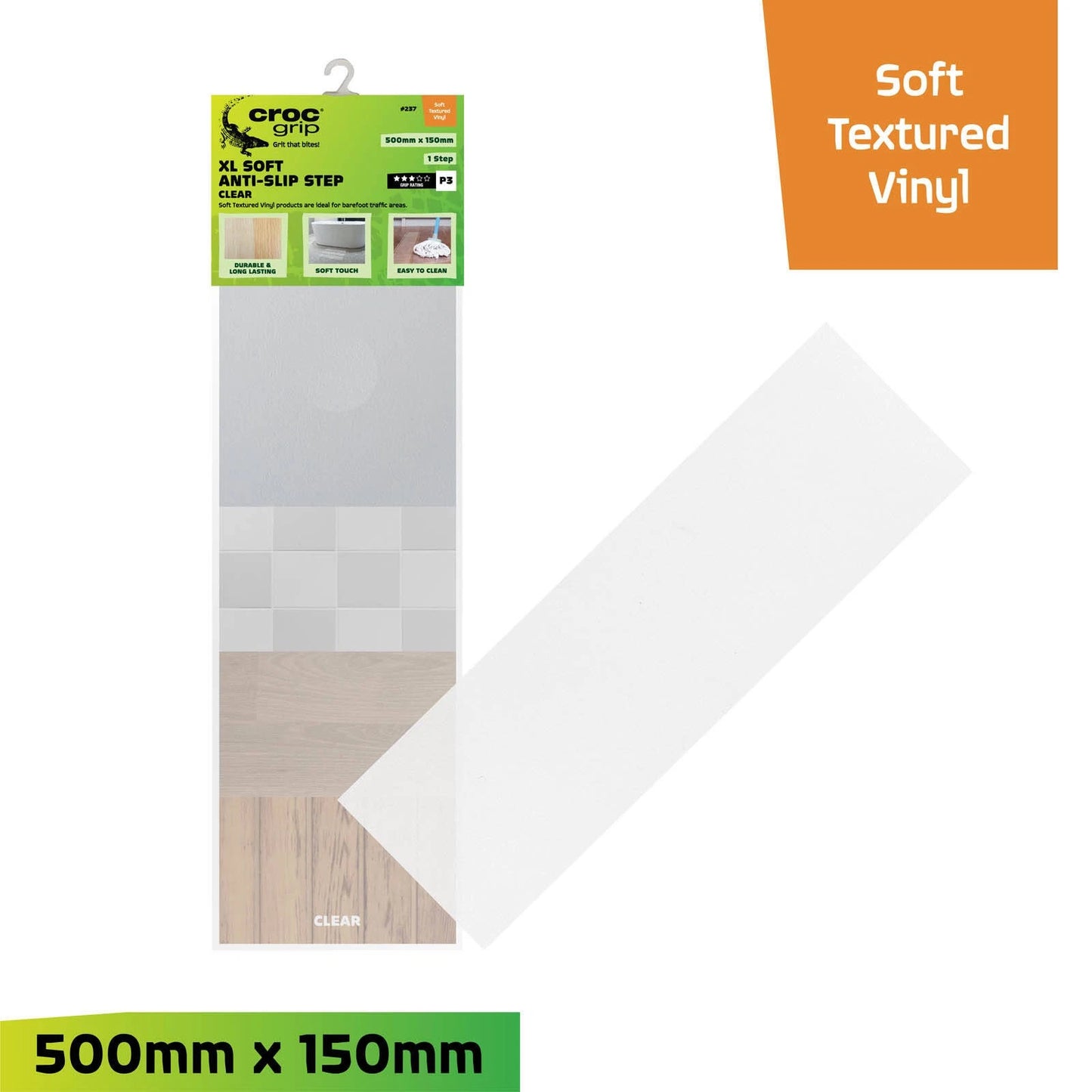 Croc Grip Clear XL Soft Textured Anti-Slip Step 500mm x 150mm Indoor/Outdoor Vinyl
