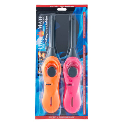 Firemate Refillable Gas Lighter 2-Pack, Adjustable Flame, Safety Lock, Push Button Ignition