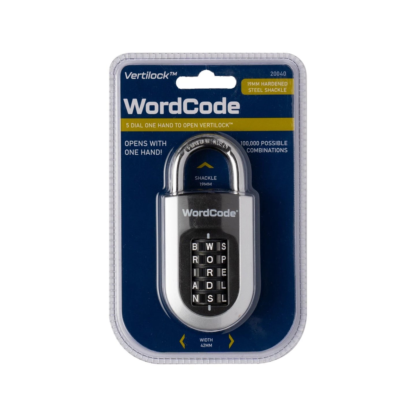 Wordcode Vertilock 5 Dial Combination Padlock, Word-Based Code, Hardened Steel Shackle