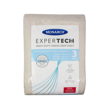 Monarch Expertech Canvas Drop Sheet 3 Pack - Heavy-Duty, Reusable, Super Absorbent, Multiple Sizes