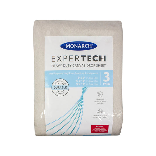 Monarch Expertech Canvas Drop Sheet 3 Pack - Heavy-Duty, Reusable, Super Absorbent, Multiple Sizes