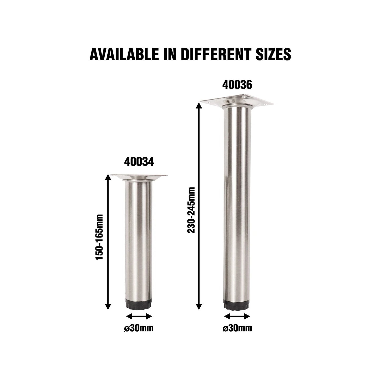 Adoored Brushed Nickel Round Leg 30x150mm Steel Furniture Leg Easy Install