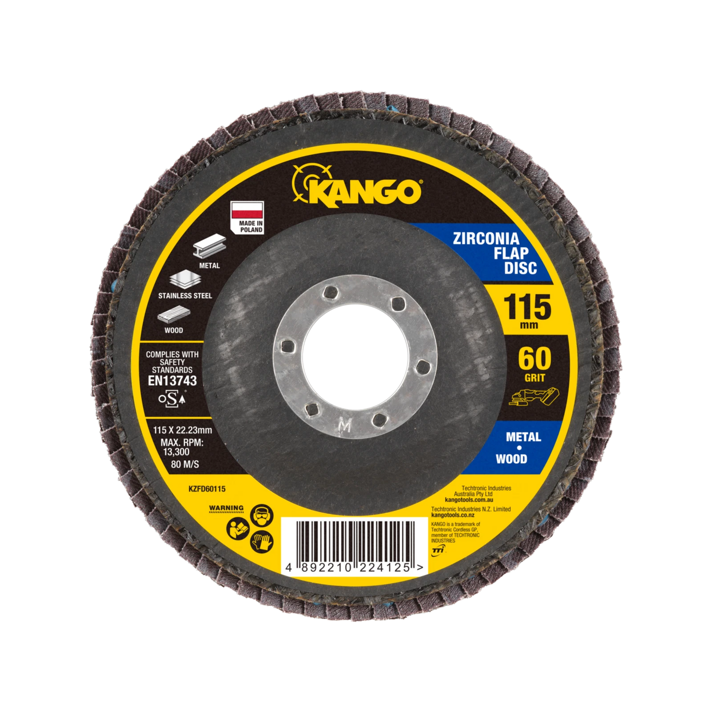 Kango 115mm 60G Zirconia Flap Disc, Self-Sharpening, High Removal Efficiency