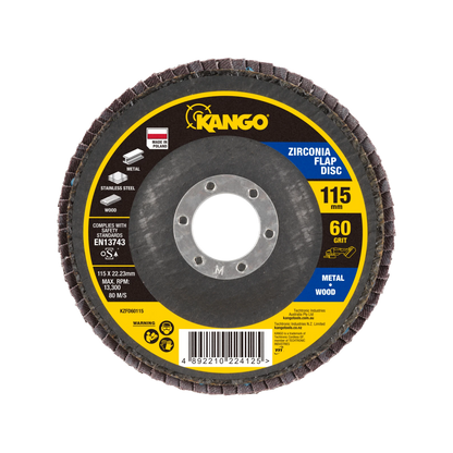 Kango 115mm 60G Zirconia Flap Disc, Self-Sharpening, High Removal Efficiency