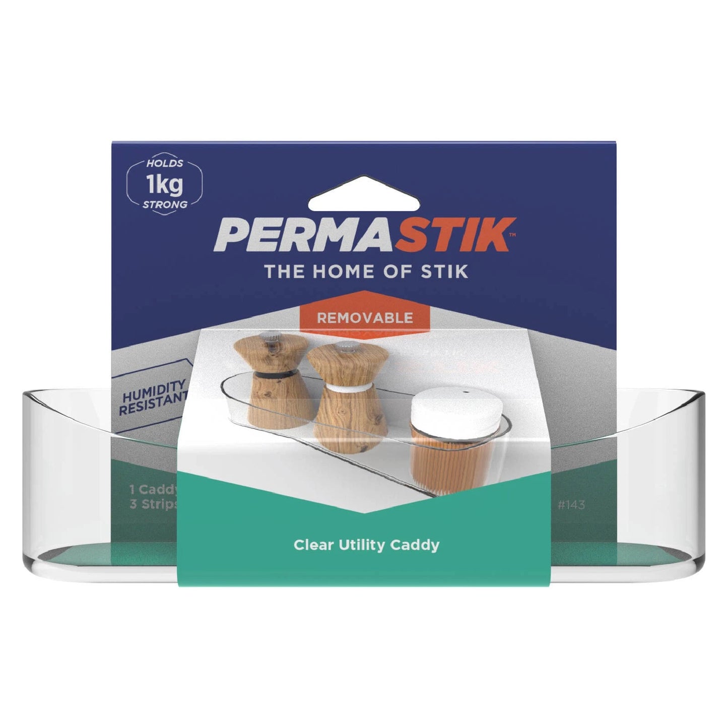 Permastik Clear Utility Caddy, Self-Adhesive, Holds 1kg, No Drilling Required