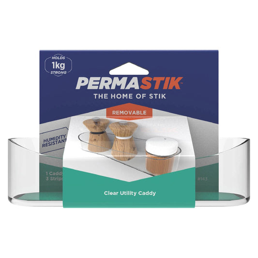 Permastik Clear Utility Caddy, Self-Adhesive, Holds 1kg, No Drilling Required