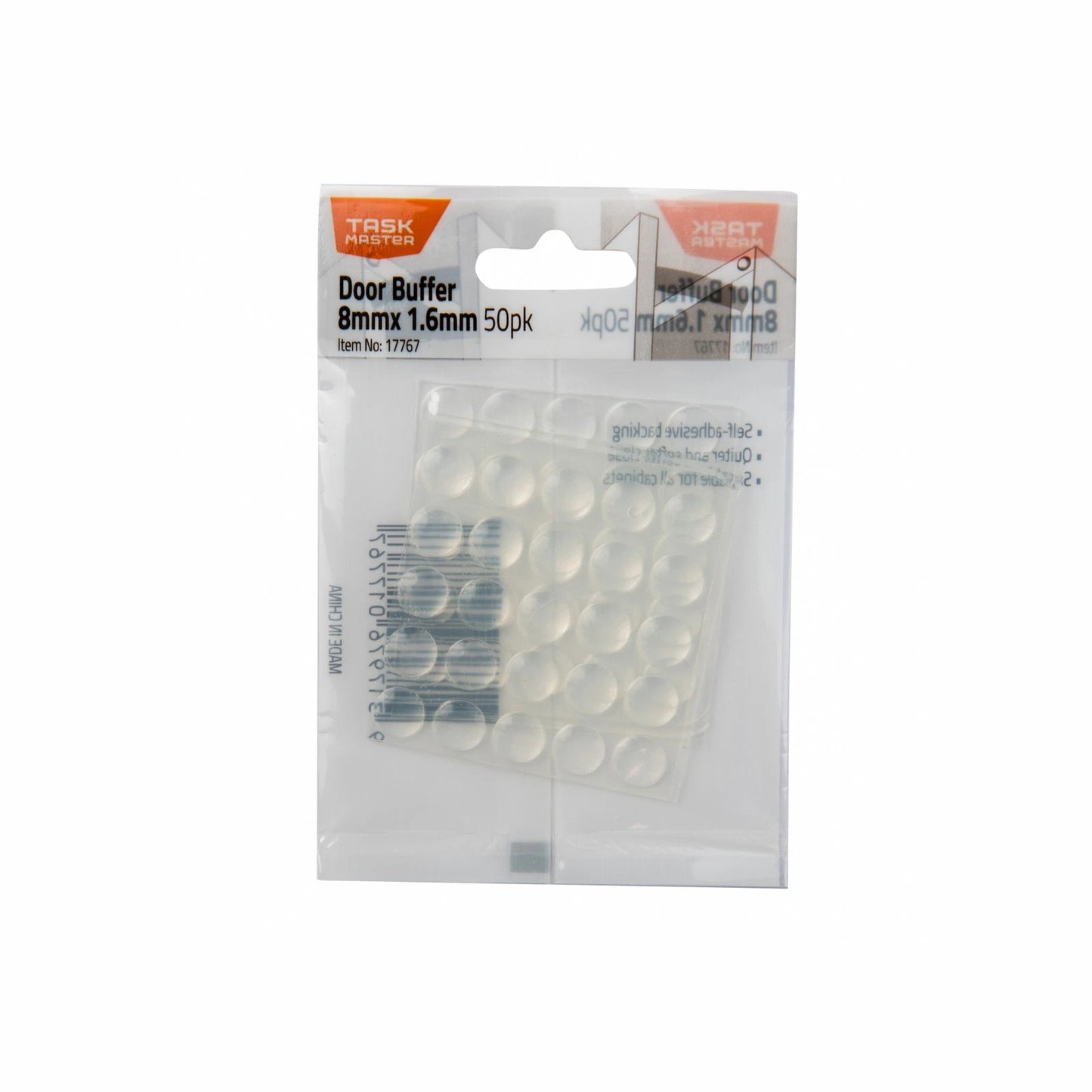 Taskmaster 8 x 1.6mm Transparent Door Buffer 50 Pack - Noise Reduction, Self-Adhesive