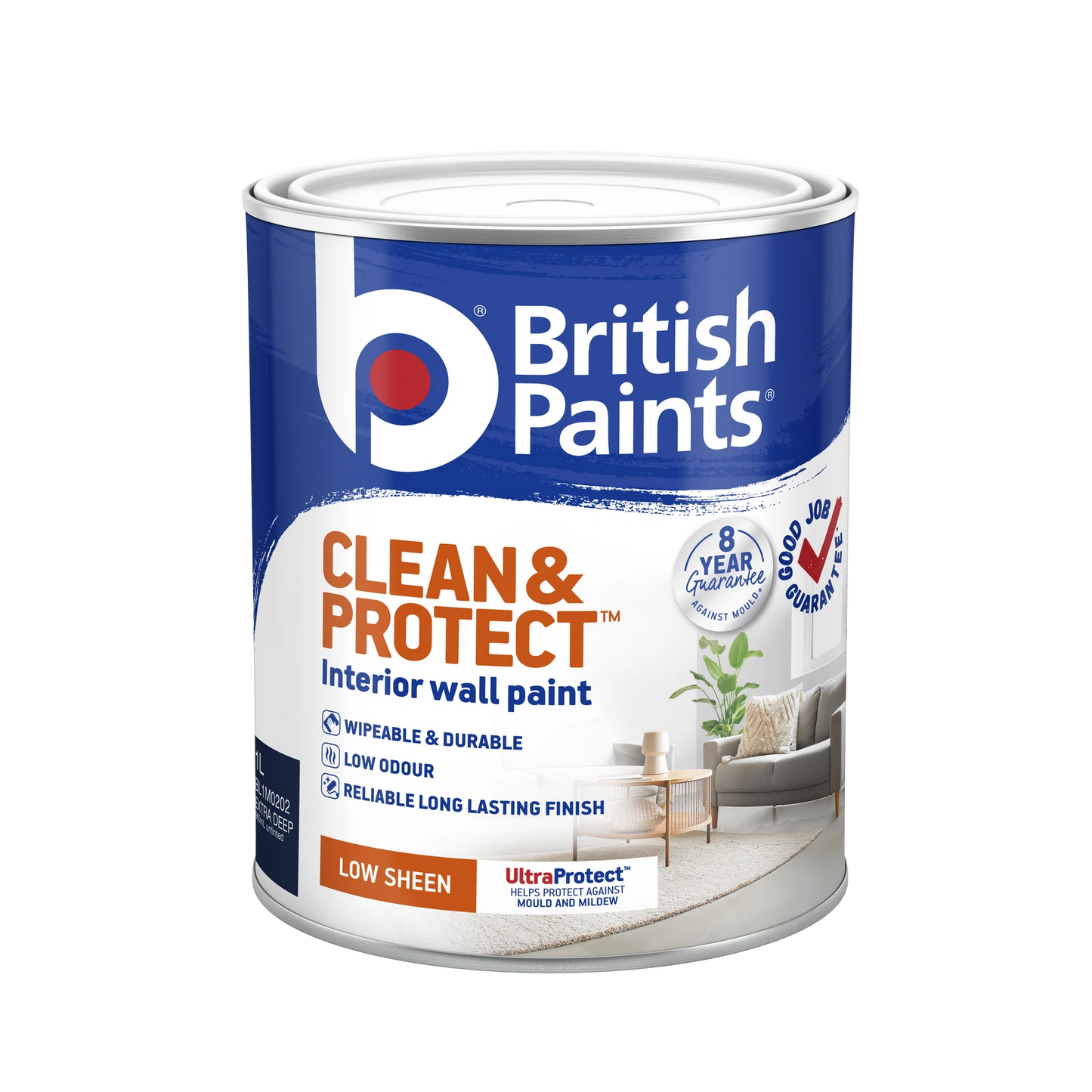 British Paints Low Sheen Interior Paint 1L - Wipeable, Low Odour, 8 Year Mould Guarantee