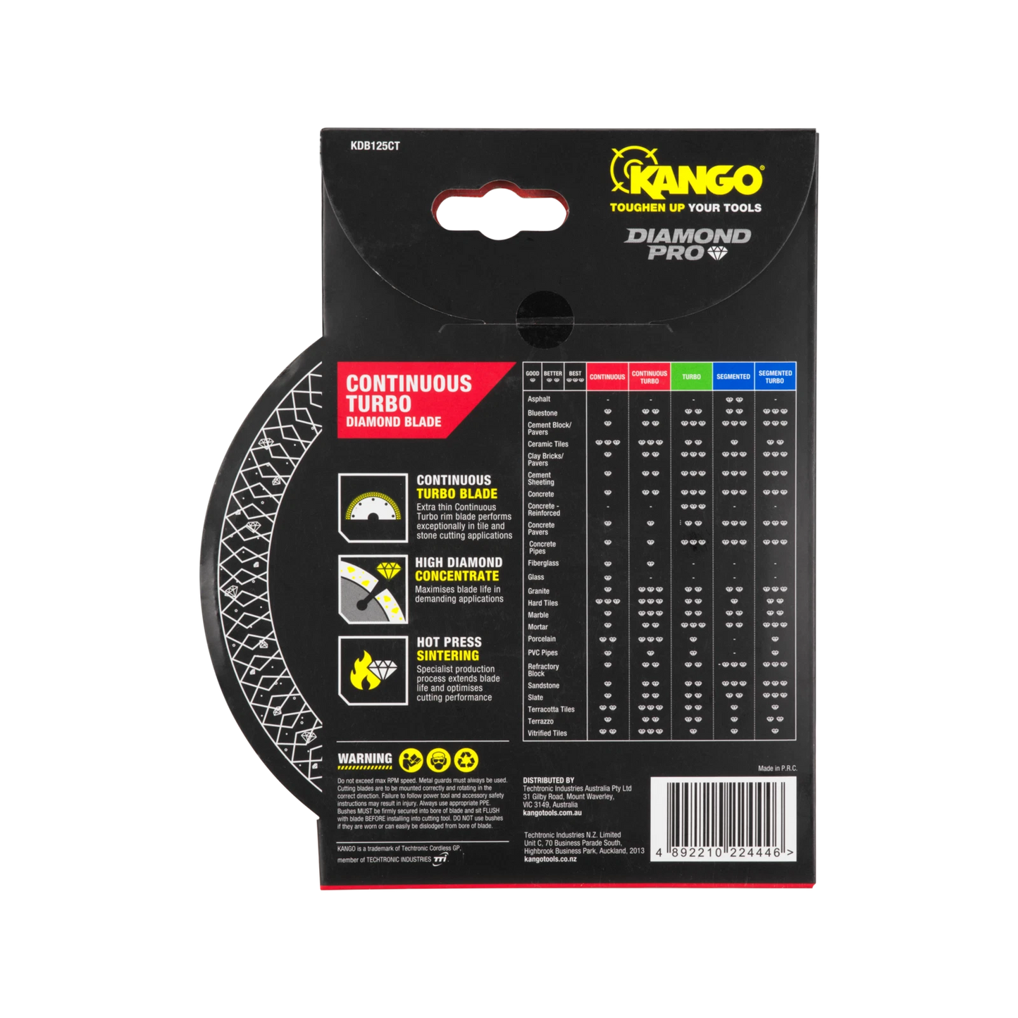 Kango 125mm Continuous Turbo Diamond Blade, Ultra-Thin, High Diamond Concentrate, Wet/Dry Use