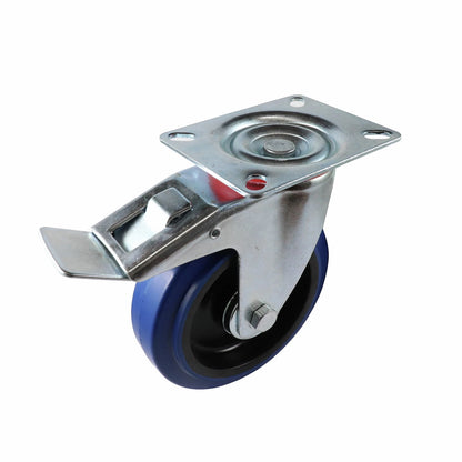 Easyroll 125mm Blue Rubber Swivel Brake Castor 150kg Load Capacity