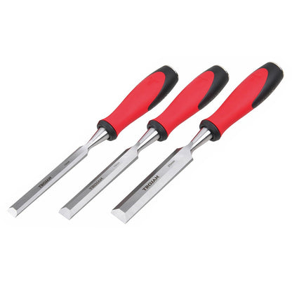 Trojan 3PC Chisel Set - 13mm, 19mm, 25mm, Full Tang, Ergonomic Grip, Lifetime Warranty