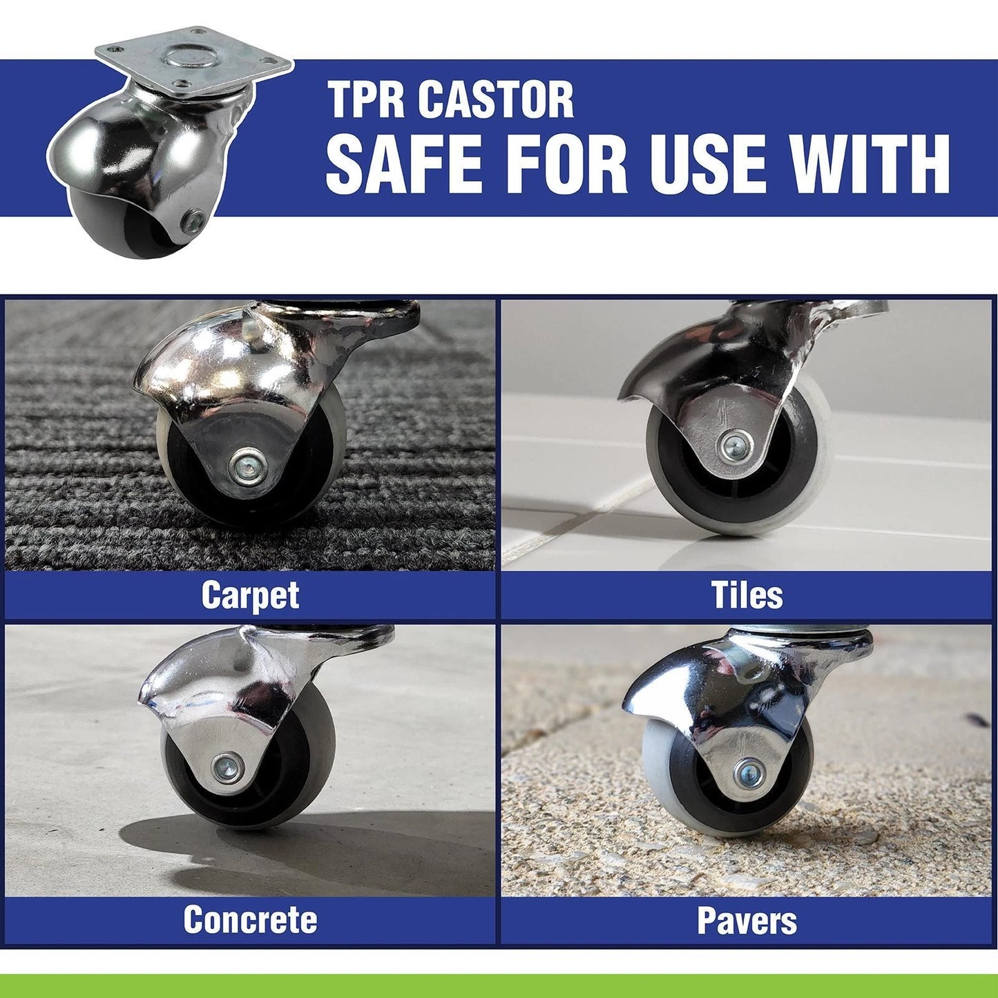 Easyroll 38mm 25kg Swivel Plate TPR Ball Wheel Castor for Indoor Furniture