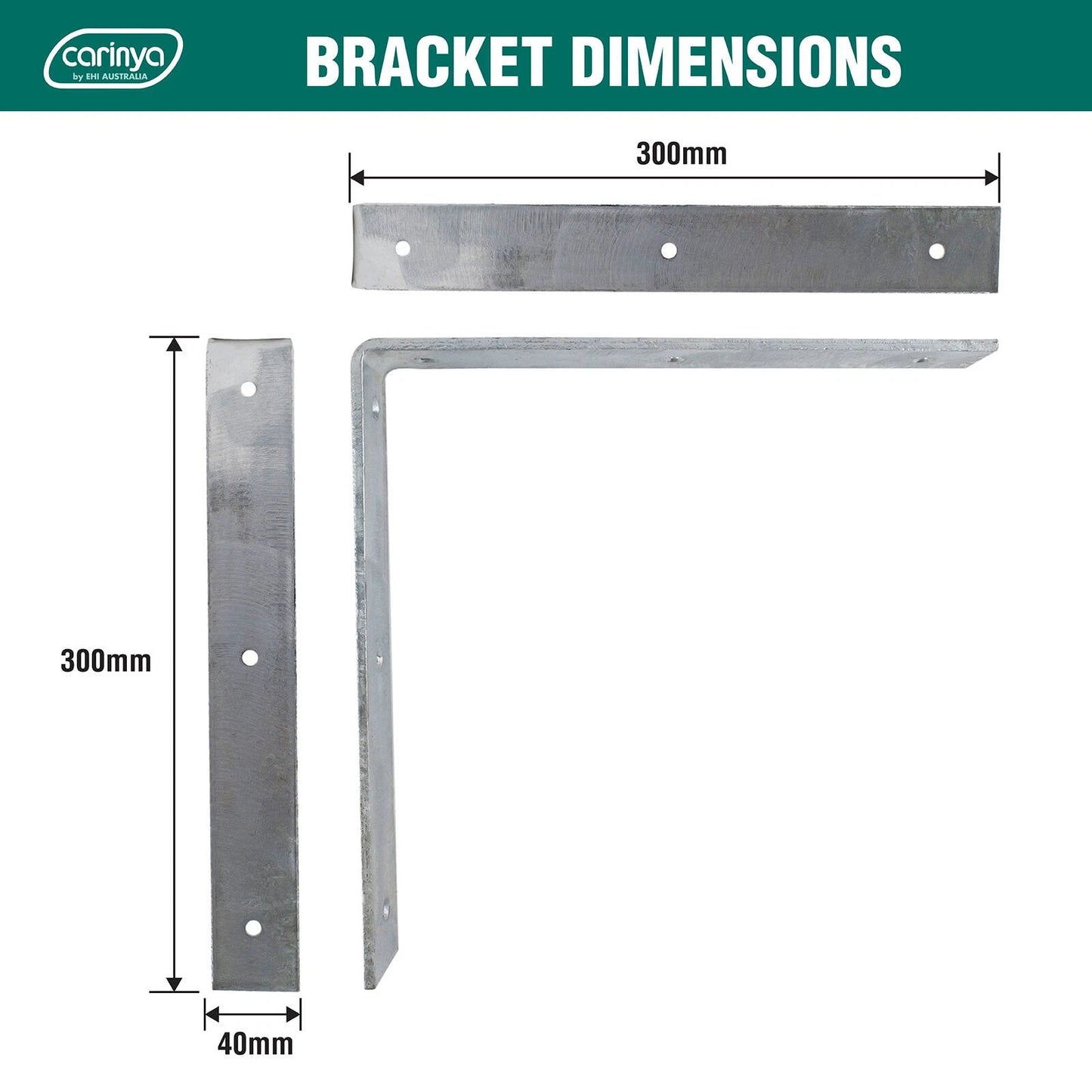 Carinya Galvanised Angle Bracket 300x300mm Heavy-Duty Steel Indoor/Outdoor Use