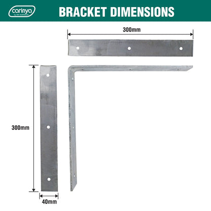 Carinya Galvanised Angle Bracket 300x300mm Heavy-Duty Steel Indoor/Outdoor Use