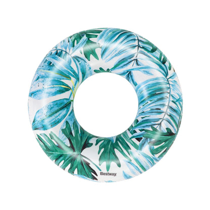 H2OGO! 119cm Blue Tropical Inflatable Palms Swim Ring - Durable, Easy to Inflate, Eye-Catching Design