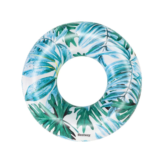 H2OGO! 119cm Blue Tropical Inflatable Palms Swim Ring - Durable, Easy to Inflate, Eye-Catching Design