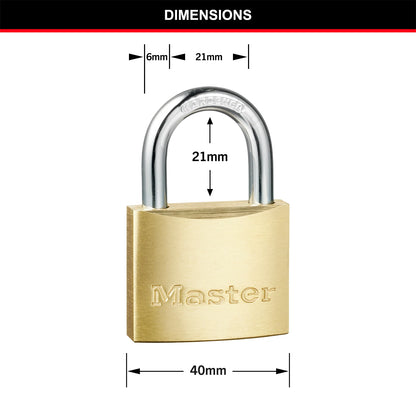 Master Lock 40mm Brass Keyed Padlock 2 Pack, Corrosion-Resistant, Dual Locking Levers