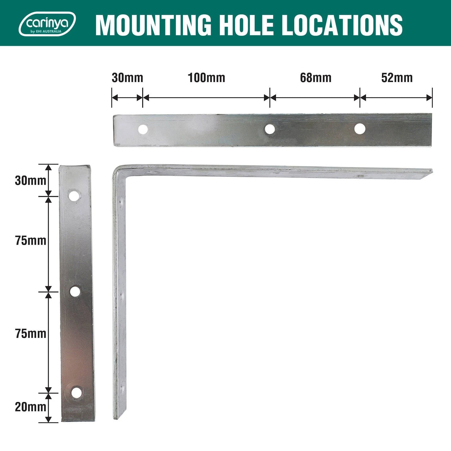 Carinya Heavy-Duty Zinc Plated Angle Bracket 250x200mm for Indoor/Outdoor Use