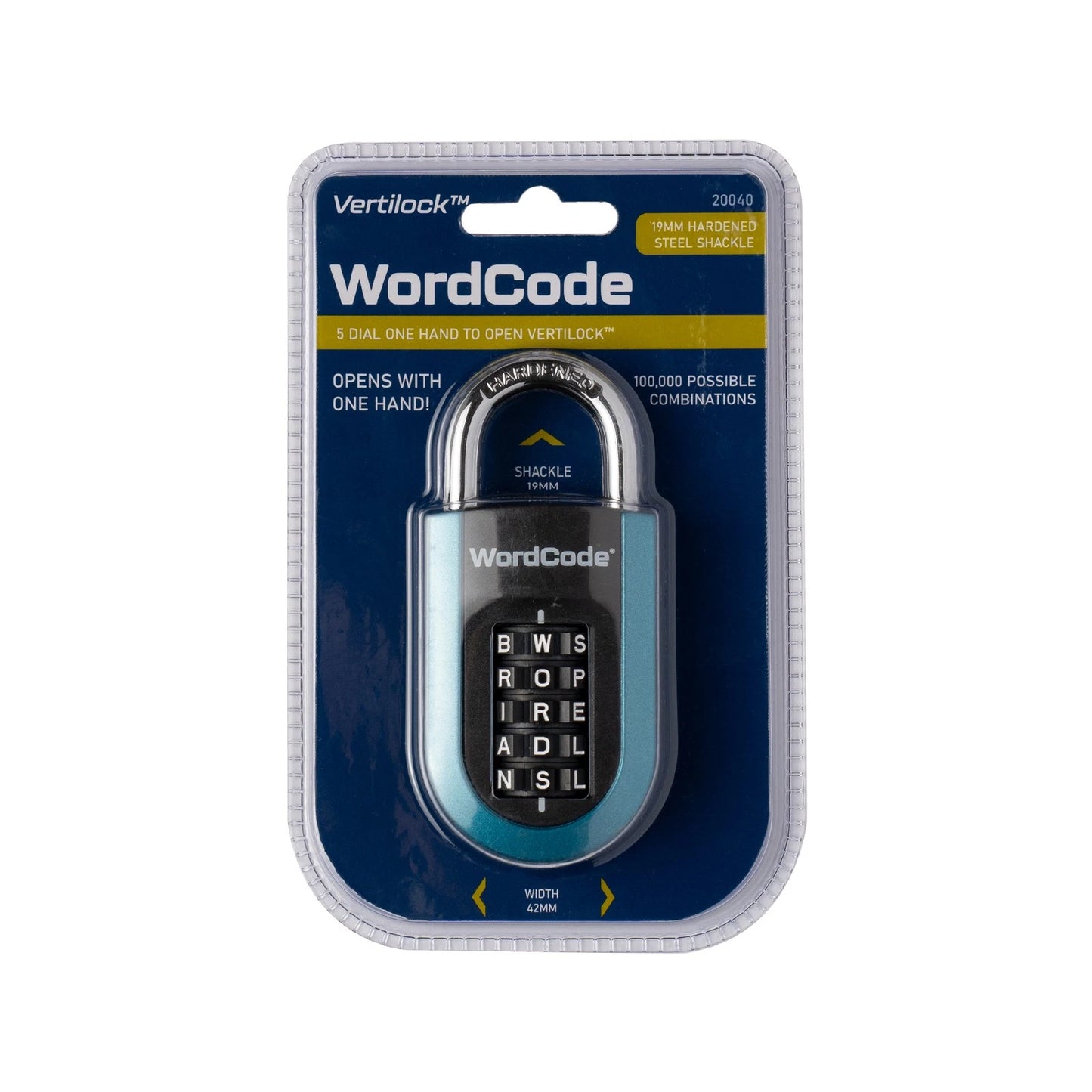 Wordcode Vertilock 5 Dial Combination Padlock, Word-Based Code, Hardened Steel Shackle