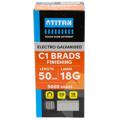 Titan 50x1.25mm Electro Galvanised Straight Collated Nail Brads - Pack of 5000