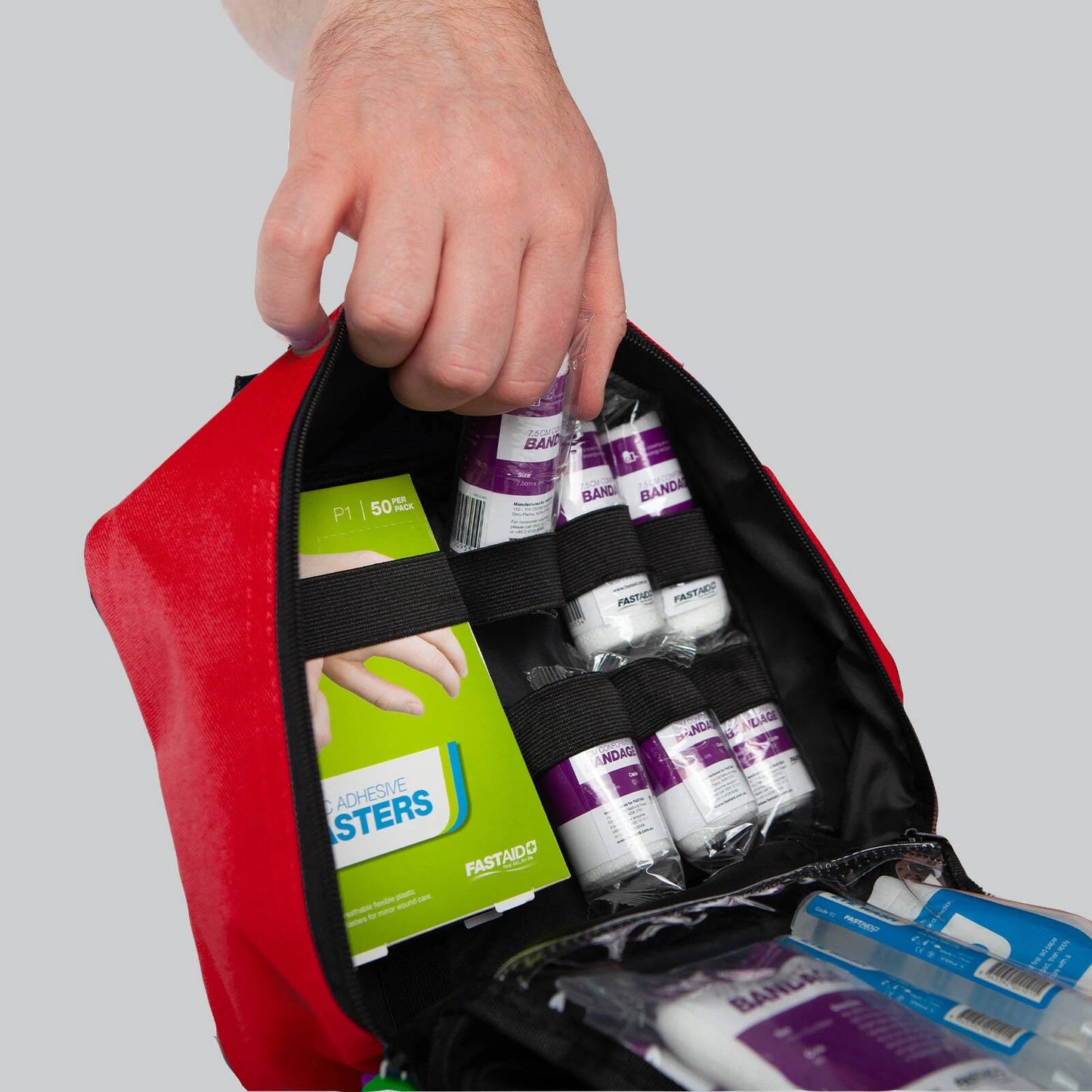 FastAid R1 Vehicle Pro First Aid Kit, WHS Compliant, Portable Red Soft Pack, 175 Pieces