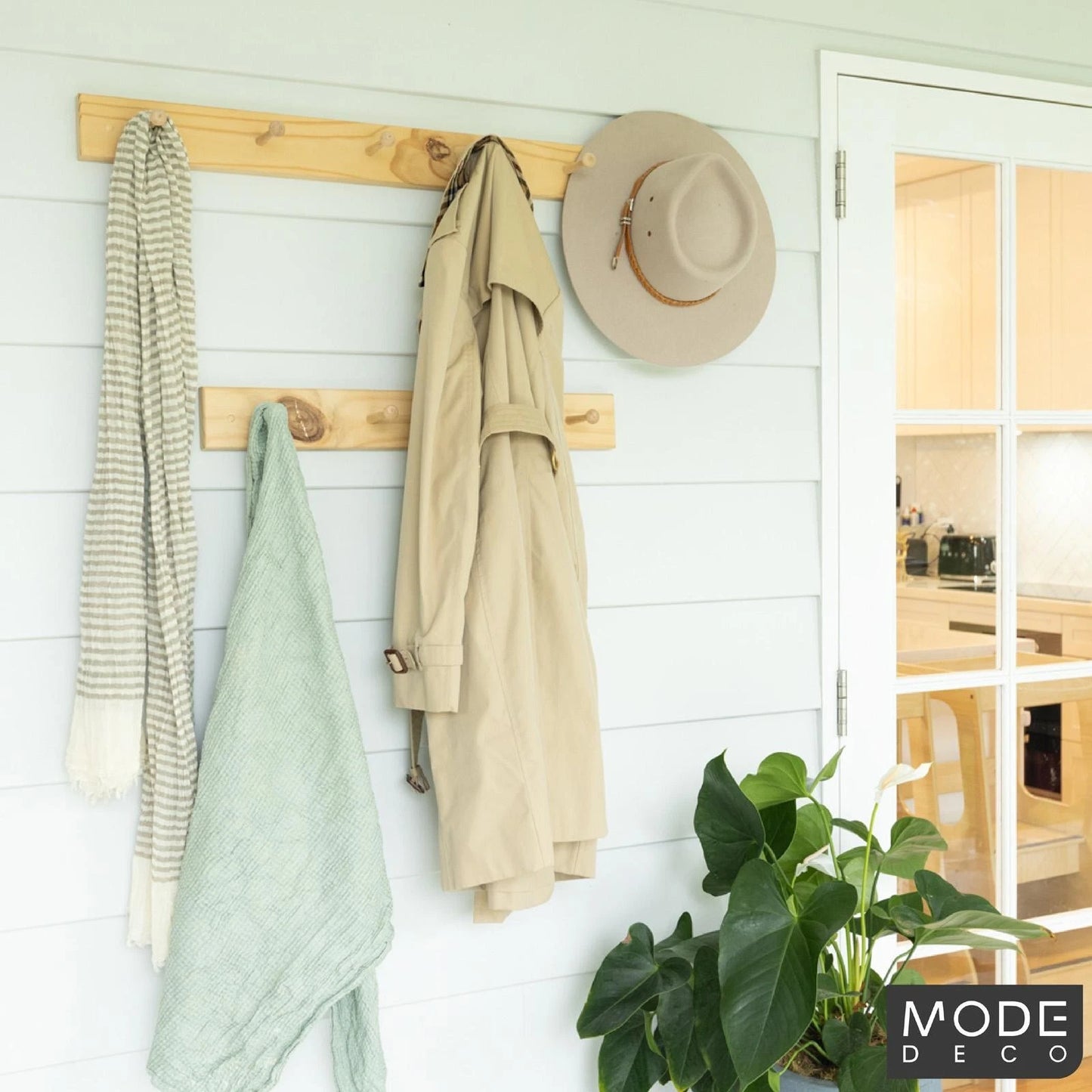 MODE 4 Natural Pine Hook Rack - 4 Hooks, Durable Timber, Easy Installation