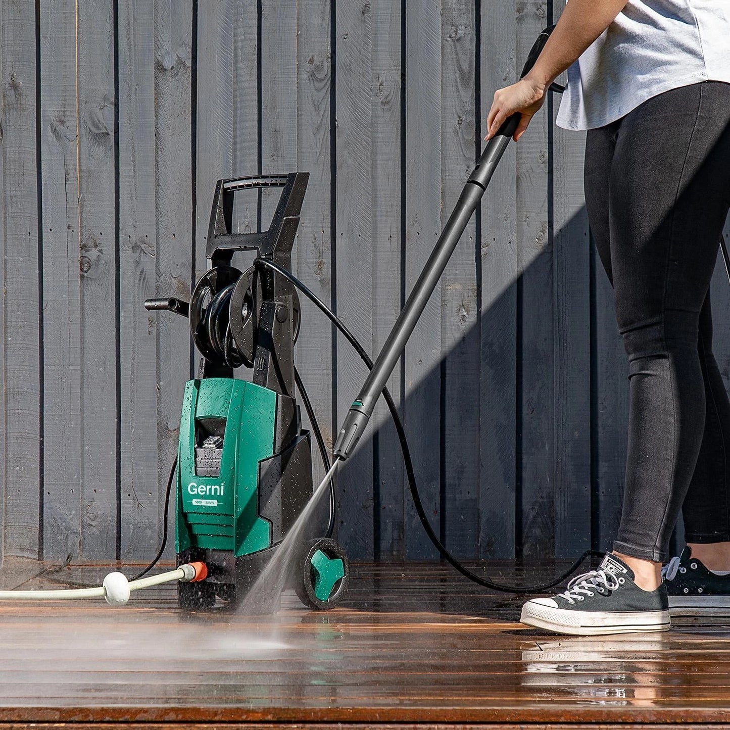 Gerni 5000 High Pressure Washer 1885PSI 1800W with Mid Patio Cleaner & 8m Hose Reel