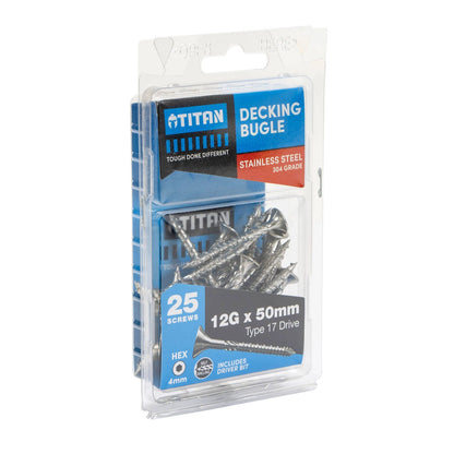 Titan 12G x 50mm Decking Bugle Screws 304 Stainless Steel Pack of 25