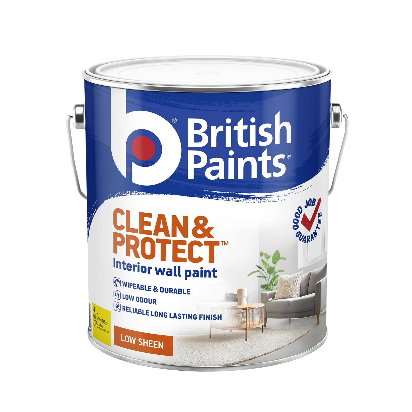 British Paints 4L Yellow Low Sheen Interior Paint, Wipeable & Durable, Low Odour