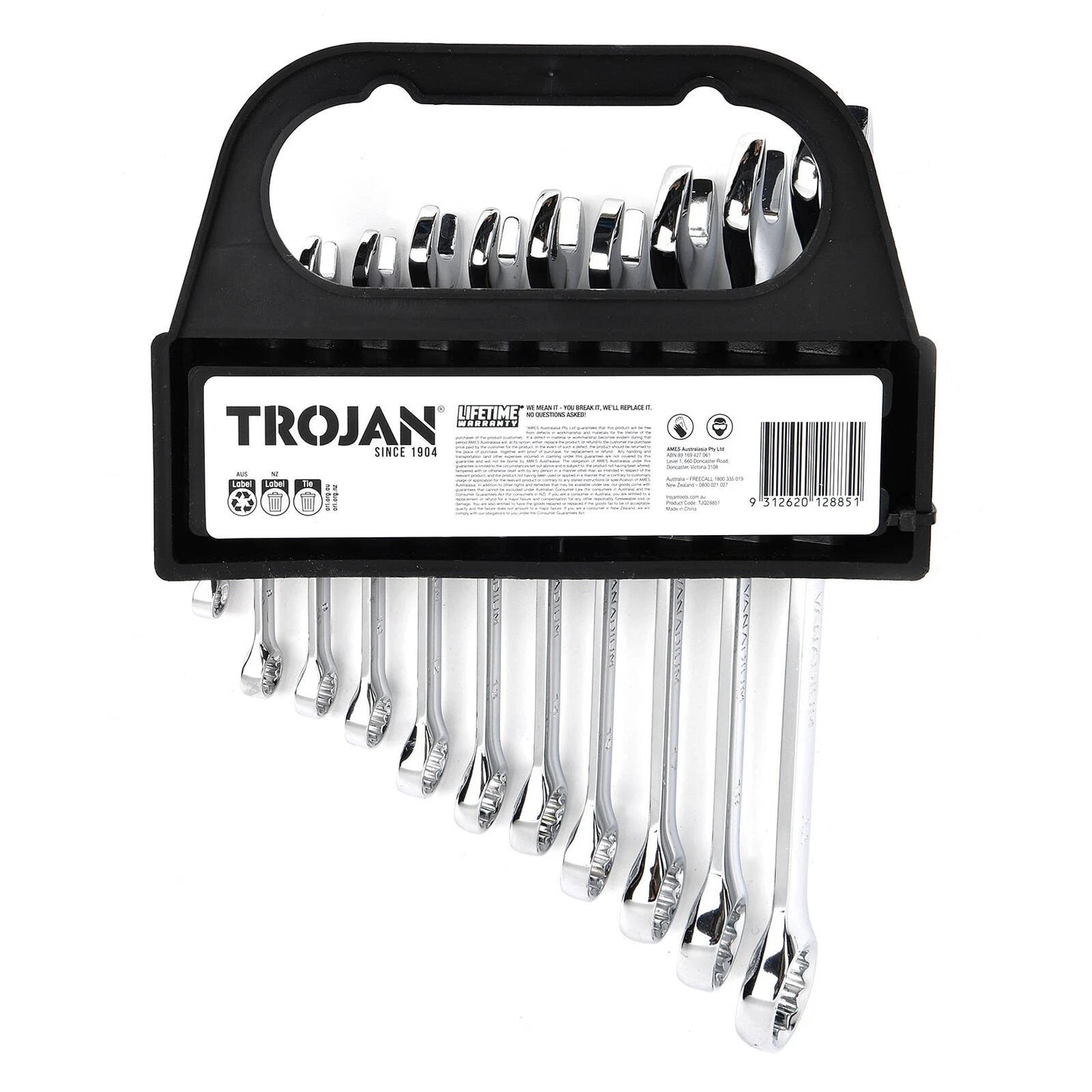 Trojan 11 Piece Metric Spanner Set, Chrome Vanadium, 12 Point Ring, Lifetime Warranty