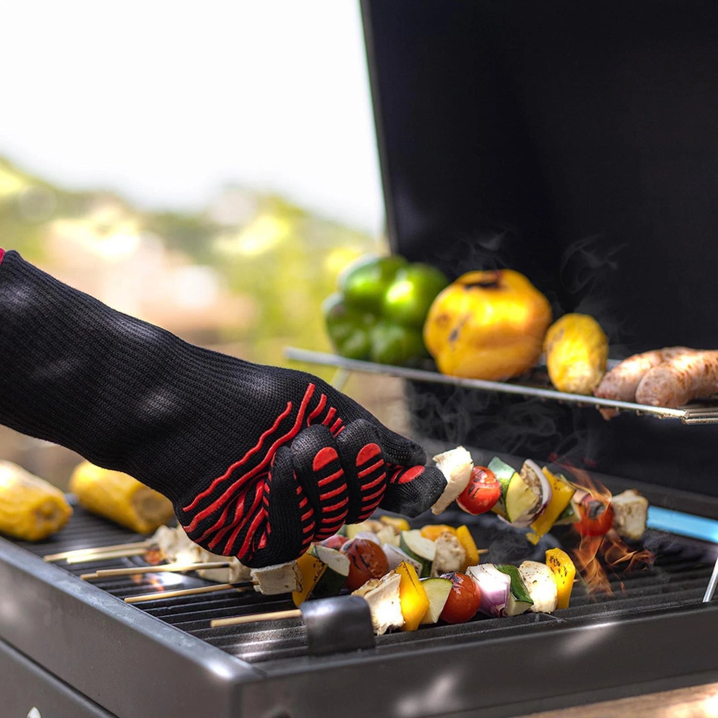 Jumbuck Aramid BBQ Gloves - Heat Resistant, Silicone Grip, One Size, Machine Washable