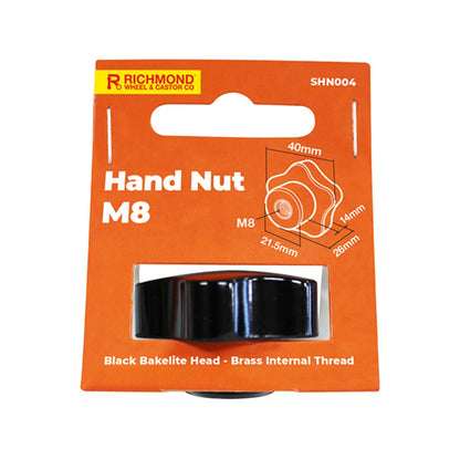Richmond M8 Hand Nut - Black Bakelite, Brass Insert, Five Lobes Design, Easy to Use