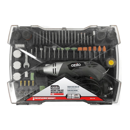 Ozito 170W Rotary Tool Kit with 190 Accessories, Flexible Shaft, Variable Speed Control