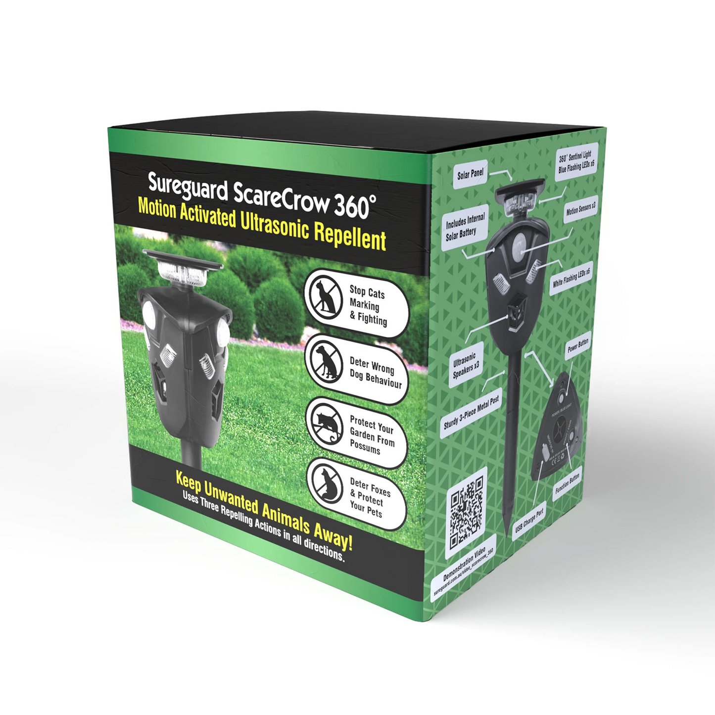 Sureguard Scarecrow Ultrasonic Animal Repellent, Solar-Powered, 360-Degree Coverage