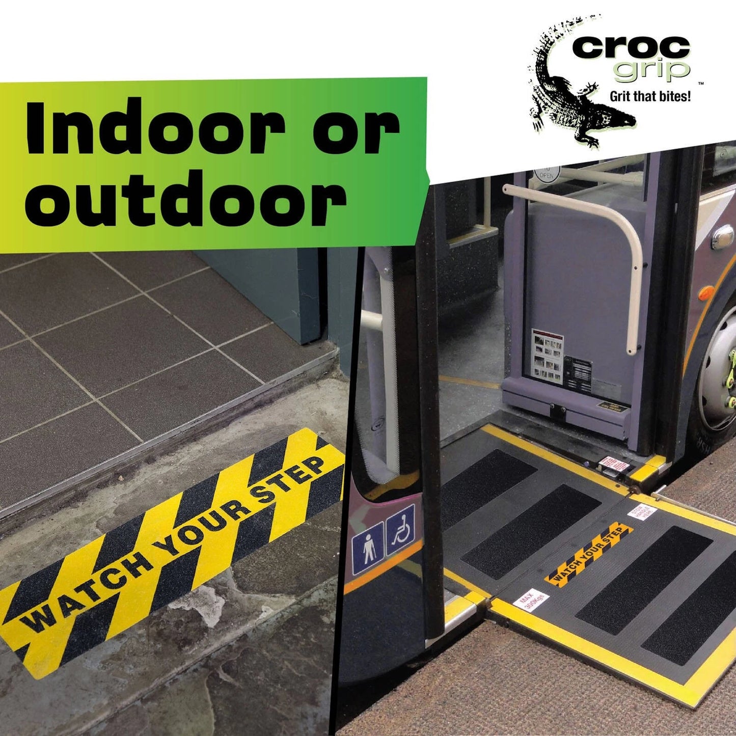 Croc Grip 5m x 50mm Yellow/Black Anti-Slip Tape, P5 Rated, Weather-Resistant, Indoor/Outdoor